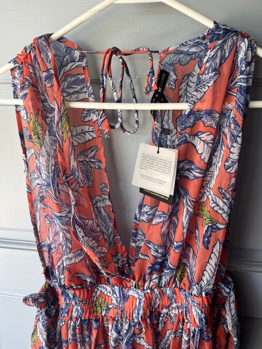 America & Beyond NEW Tropical Leaf Print Maxi Dress Coverup Women’s Sz M - Picture 3 of 12